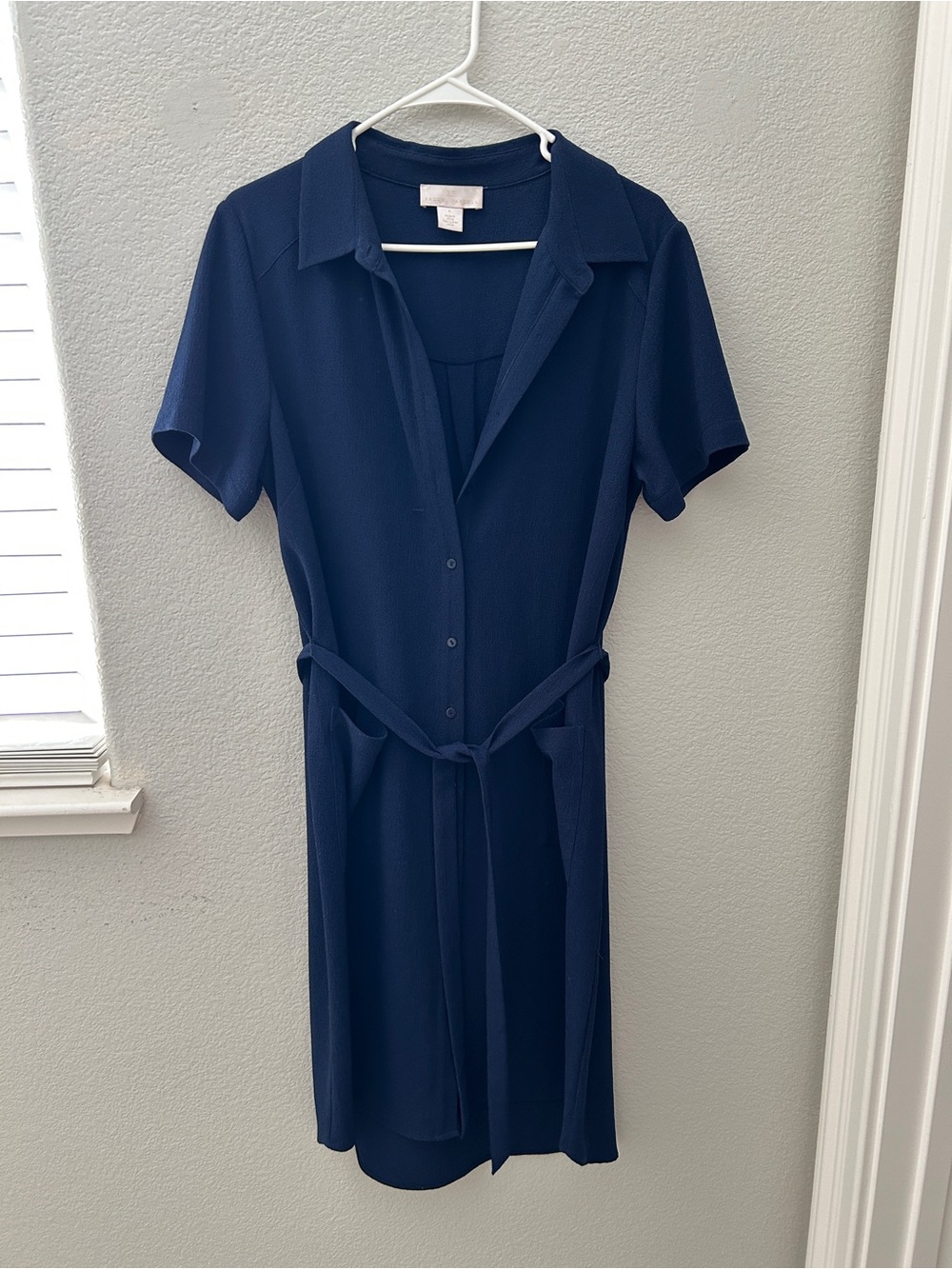 Rachel Parcell Navy Short-Sleeve Shirt Midi Dress with Tie